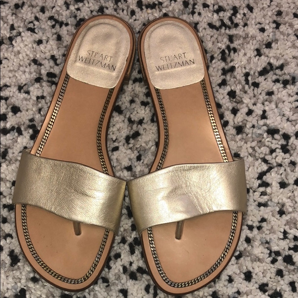 Stuart Weitzman light gold leather sandals